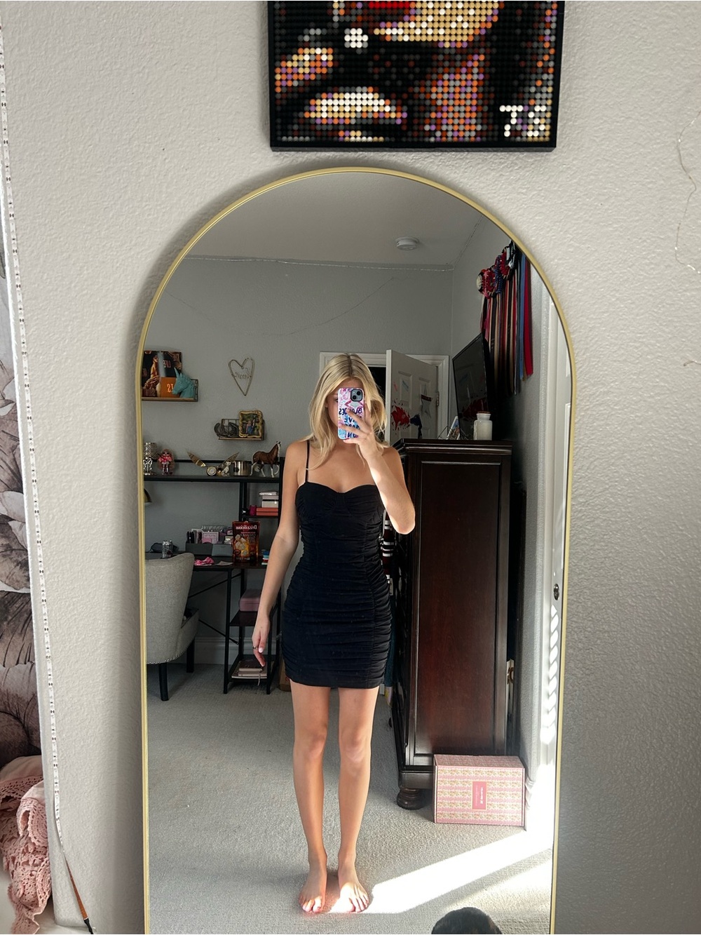 Black Ruched Mini Dress for Women